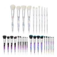 Low MOQ Newest Holographic Crystal Handle 10 Piece Soft Makeup Brushes Set