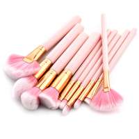 Wholesale New Design Profesional 10 pcs Pink Wood Handle Nylon Hair Foundation Make Up Fan Brushes Makeup Brush Set